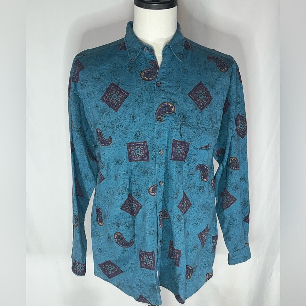 Shah Safari Paisley Diamond Geometric Print Southwest Style Men’s Vintage Shirt